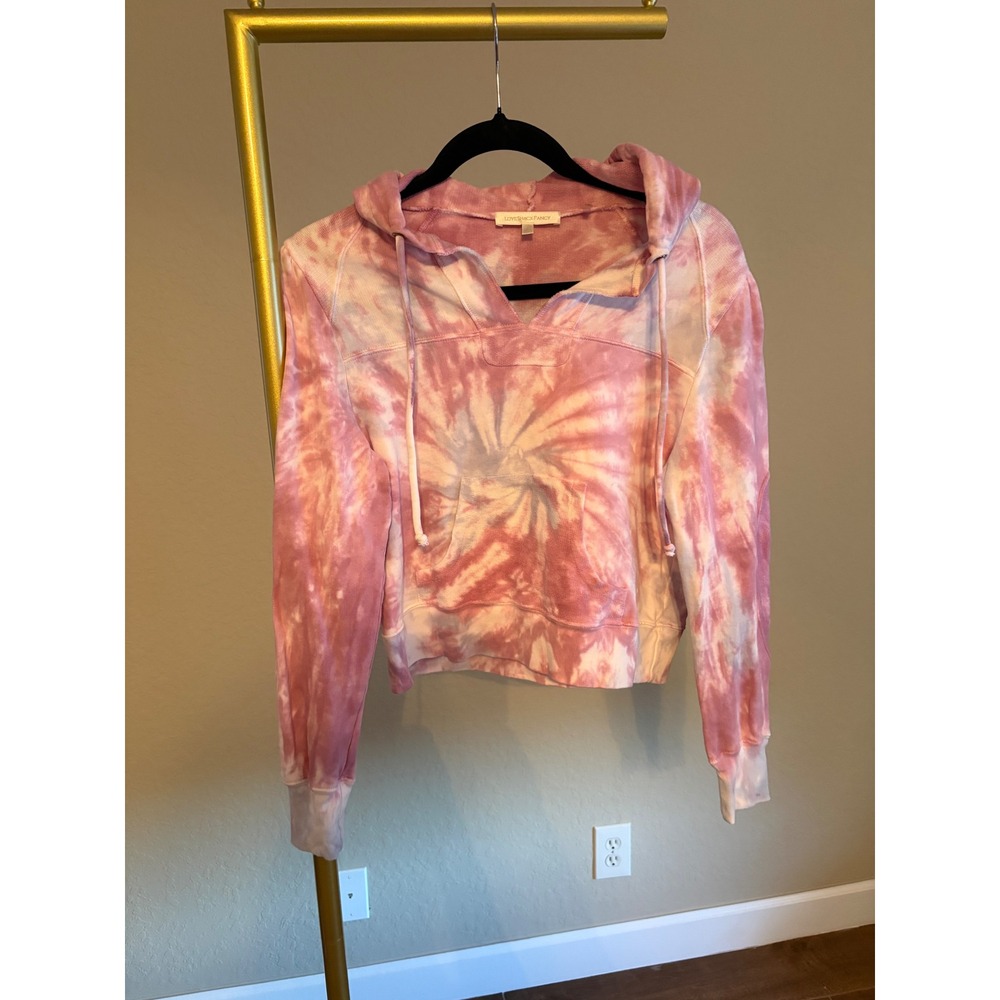 LoveShackFancy Pink Tie Dye Cropped Hoodie Cotton Sweatshirt XS Coquette Twee
